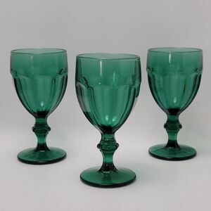 Libbey Duratuff Gibraltar Juniper Emerald Dark Green Goblets 12oz Vintage 3 Pcs